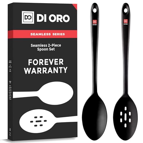 DI ORO Silicone Cooking Spoons - Solid & Slotted Set, 2-Pc Black - color: Black