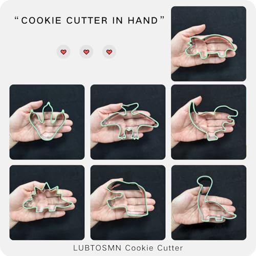 LUBTOSMN 7 Piece Dinosaur Cookie Cutters Set, Silicone Rim Baking Set
