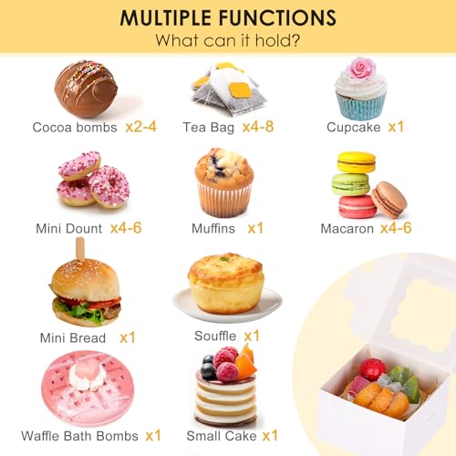 Moretoes 50pcs Small Cookie Boxes with Window, 4x4x2.5In White Bakery Boxes - color: White