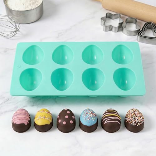 1 Pack Silicone Egg Molds 8 Cavity Easter Silicone Candy Mold 3D Egg-Shaped Silicone Baking Mold for Chocolate, Jello, Mini Cakes, DIY Desserts, Candy, Ice, Pudding, Baking (1, Green) - color: Green