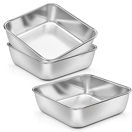 P&P CHEF Square 6x6 Baking Cake Pan, 3 Pcs Stainless Steel Brownie Pan - size: 6 Inch