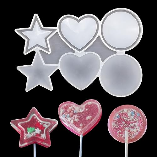 mostsom Star Love Heart Silicone Lollipop Mold Jelly Candy Chocolate Soap Bakeware Mould Reusable Variety Shapes Cake Decor 2PCS (J_ Star Love Heart) - size: J_ Star Love Heart