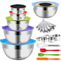 WEPSEN Mixing Bowls with Lid Set, 25PCS Kitchen Utensils Metal Bowl Stainless Steel Nesting Bowls, Measuring Cups and Spoons, Egg Whisk for Baking Prepping Cooking Serving Supplies - color: Colorful Bowls Set