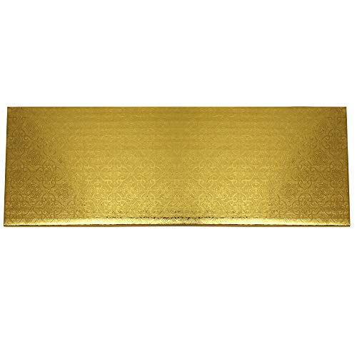O’Creme Cake Board, Gold Foil Narrow Rectangle - Log Cake Board, Wraparound Gold Pastry Drum Boards with Gorgeous Design, Sturdy & Durable 1/4” Thick Cake Drums, 14 Inch x 6 Inch - Pack of 10 - color: Gold, size: 14 inch x 6 inch