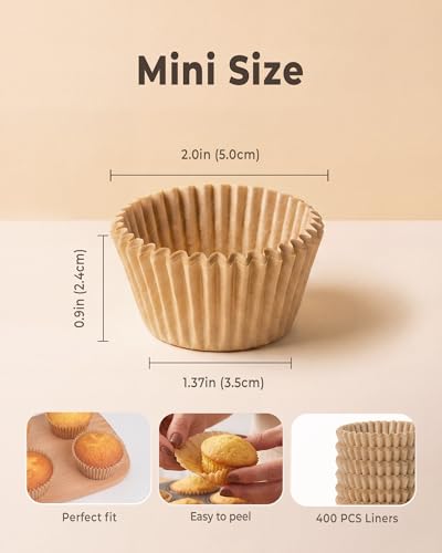 Bake Choice 400pcs Mini Cupcake Liners for Baking, Muffin Liners - color: Natural