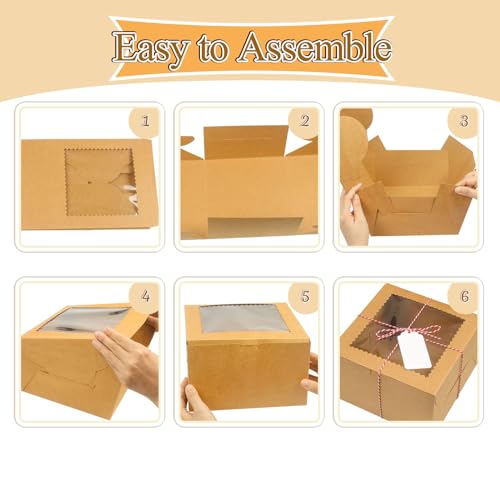 20Pcs 10 Inch Cake Boxes with Window, 10x10x5 In Brown Bakery Box - color: Brown, size: 10x10x5 Inch