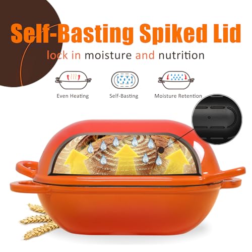 5 QT Enameled Cast Iron Sourdough Bread Oven, Loaf Pan with Lid - color: Orange, size: 5 QT