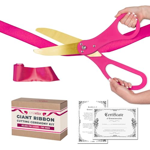 Crutello Ribbon Cutting Ceremony Kit - 20" Gold Scissors, Pink Handle - color: Pink / Pink