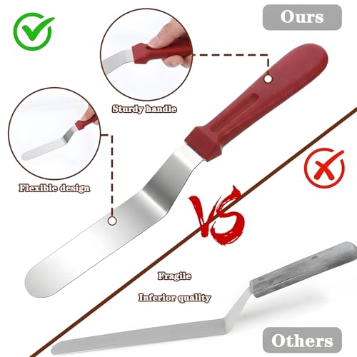 Angled Icing Spatula, 6" Stainless Steel Offset Spatula Cake Spatulas with Plastic Handle Cake Knife Frosting Spatulas Cakes Decorating Tools for Home, Kitchen, Baking (Red)
