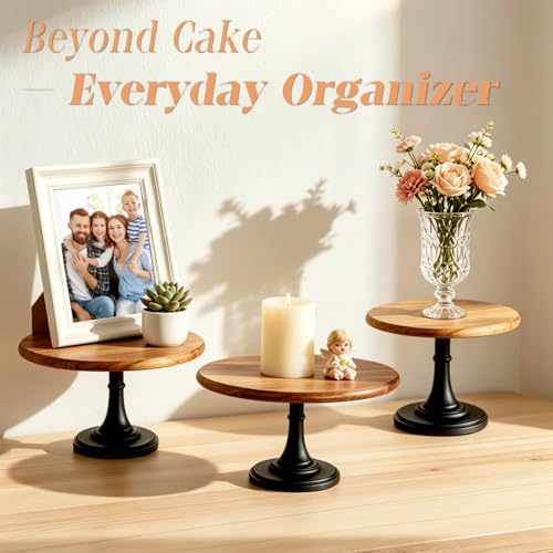 NUPTIO Wooden Cake Stand Set, Round Dessert Display Holder, 3 Pcs - size: Diam 7.87"/9.84"/11.81" (3-Piece Set)