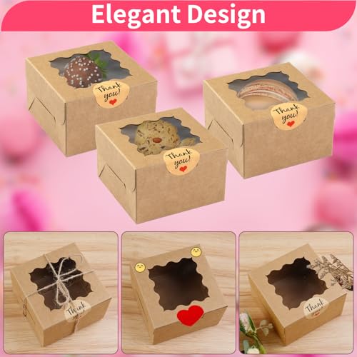 WINKIO Cookie Boxes with Window, Small Bakery Boxes for Dessert Pastry - color: brown