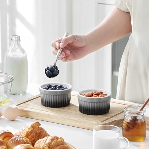 MALACASA 4 oz Ceramic Ramekins, Oven Safe Souffle Dishes, Set of 6, Grey - color: Grey, size: 4 Oz