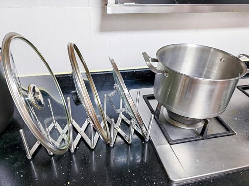 Pot Lid Organizer Pot Lid Holder Adjustable Pot Lid & Plate& Pans multipurpose Organizer Rack Holder Stainless Steel Dish Plate Drying Rack (Pack of 2) - size: Medium (Pack of 2)