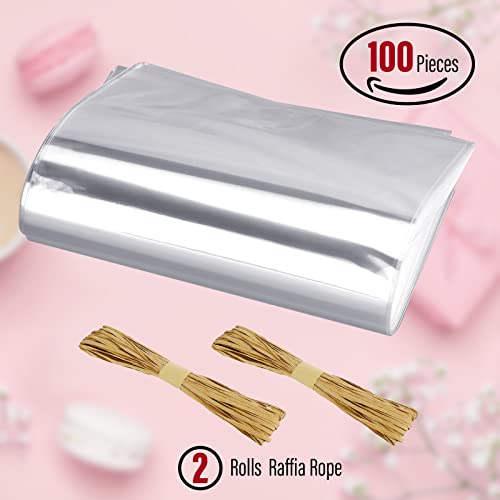 Tudomro 100 Pcs 5 x 8 Inch Clear Cellophane Soap Bags with Raffia Rope