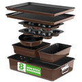NutriChef 8-Piece Nonstick Stackable Bakeware Set - PFOA, PFOS, PTFE Free Baking Tray Set w/Non-Stick Coating, 450°F Oven Safe, Round Cake, Loaf, Muffin, Wide/Square Pans, Cookie Sheet (Brown) - color: Brown