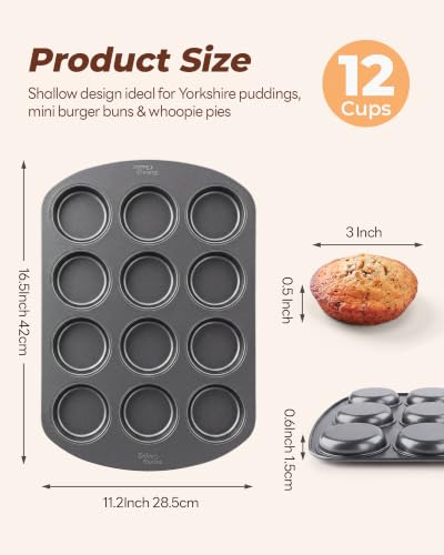 Bake Choice Muffin Top Pan, 12 Cavity Baking Pan for Muffin Tops, Non-Stick