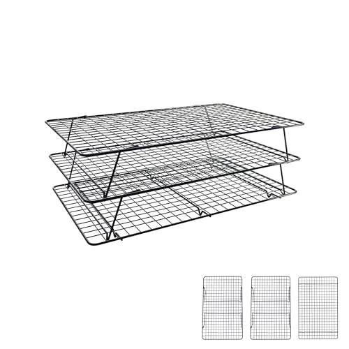 Cooling Rack 16"x10", 3-Tier Stackable & Collapsible Cooling Racks - color: Black, size: 3-Tier-SL