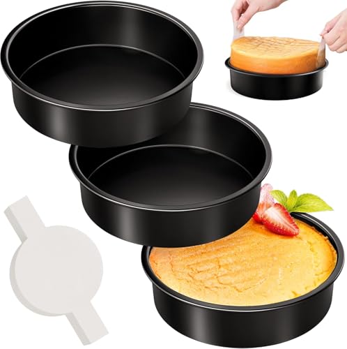 6 Inch Round Cake Pan Set of 3, Nonstick Baking Pans with 100PCS Parchment Paper, Dishwasher Safe - size: 6 Inch