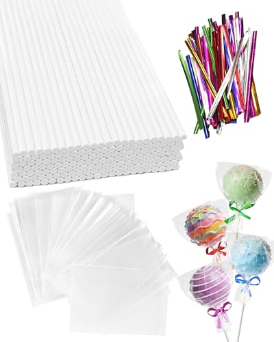 300Pcs Cake Pop Sticks and Wrappers, CHELIZIYA 6-inch 3.5mm Paper Sticks - color: Color Ties