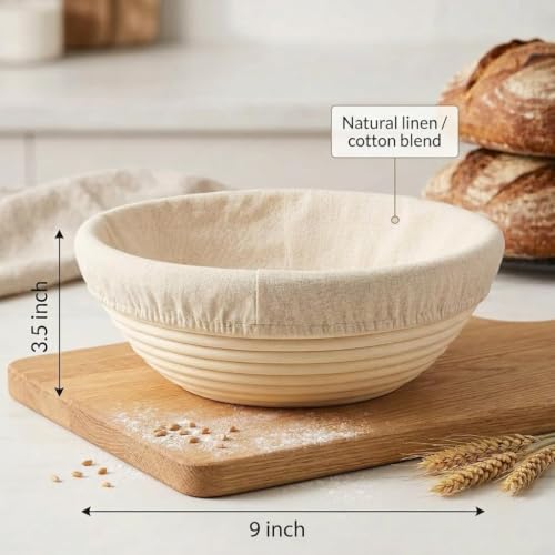 Saint Germain Bakery Premium Round Bread Banneton Basket with Liner - Perfect Brotform Proofing Basket for Making Beautiful Bread (9 inch) - size: 9 inch