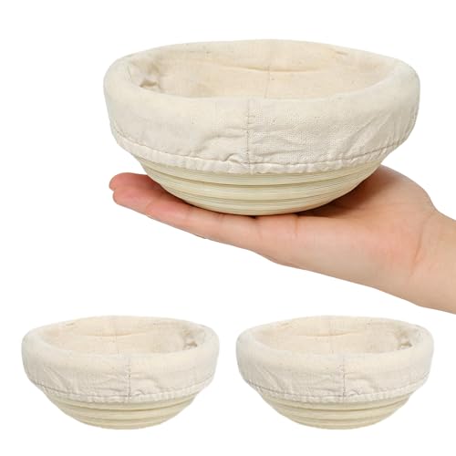 NICENEEDED 2 PCS Bread Proofing Baskets, 13 x 6 cm Banneton Baskets Round Proofing Bowls Making Baking Fermentation Tools, Handwoven Rattan Baskets with Liners for Home Sourdough Bread Baking Supplies