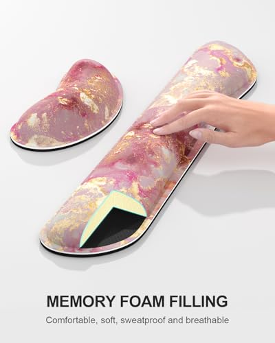 Large Mouse Pad with Wrist Rests for Keyboard & Mouse, Thick Soft Ergonomic Memory Foam Wrist Supports, Big & Long Desk Mat 35.5 x 15.7 in, for Office Gaming Computer, Pink Gold Marble - color: Pink Gold Marble