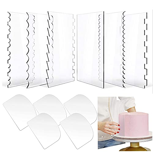 Woohome 6 PCS Acrylic Cake Scraper Decorating Transparent Cake Cream Scraper Clear Icing Comb Contour Decorating Set for Bread Pastry Cake Decorating Supplies DIY Kitchen Bakery Baking Tool - color: 6PCS