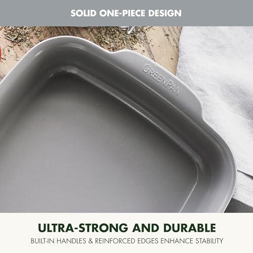 GreenPan Premiere Ovenware Healthy Ceramic Nonstick 8" Square Cake Baking Pan, Cast Aluminum Bakeware, Warp-Free, Oven and Broiler safe to 600F, Dishwasher Safe, PFAS-Free, Gray - color: Gray, size: 8" Square Cake Pan