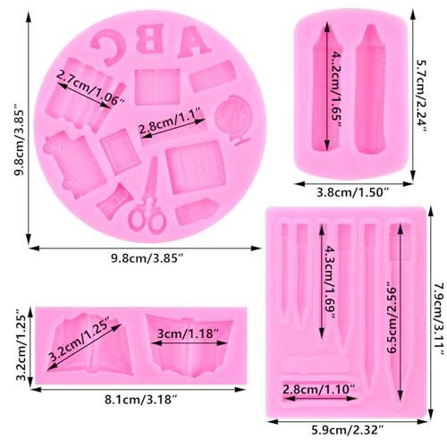 Mujiang Back to School Silicone Molds Book Pencil Fondant Mold Set Of 4 - color: Style B