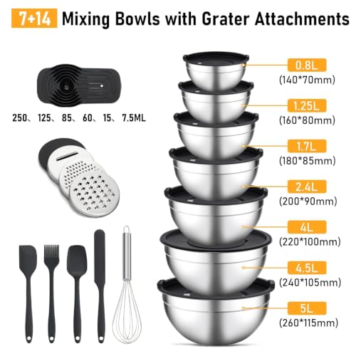 Unokit Mixing Bowls with Lids Set - 16 Pcs - size: Non-Silicone base 16P
