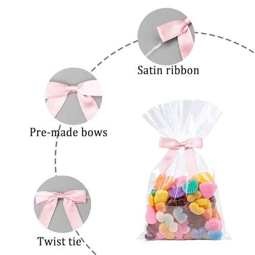 50 Pcs Satin Bows with Twist Ties, 2.5 Inch Gift Wrapping Bows, Pink - color: Pink