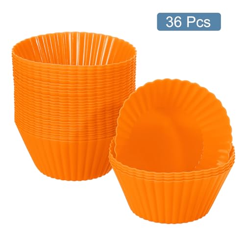 uxcell 36Pcs Silicone Cupcake Liners Non-Stick Baking Cup Orange - color: Orange, size: 3.5cm/1.4inch