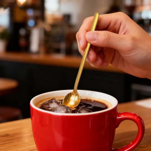 Pack of 8 Gold Stainless Steel Espresso Spoons, 5.3 Inch Mini Teaspoons Set for Coffee, Dessert, Cake, Ice Cream, Tea, Sugar, Cappuccino, Mirror Finish Small Spoon Set - color: Gold