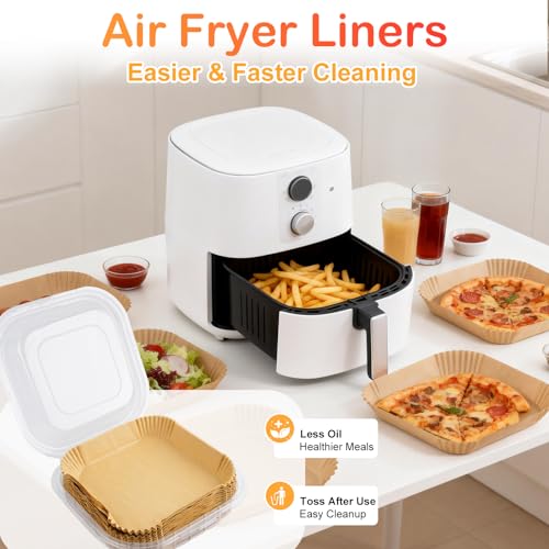 400 Pcs Air Fryer Liners Disposable, 8” Square Unbleached Heavy Duty Air Fryer Paper Liners, Parchment Paper for 5-8 qt Airfryer Basket, Non-Stick & Non-Leak Airfryer Liners for Deep Fryer Accessories - size: 8" Square