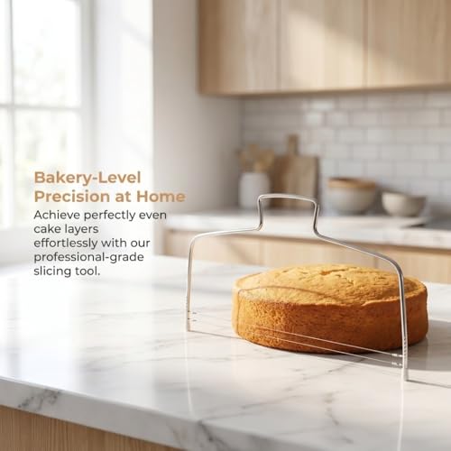 Limen 2Pcs Cake Leveler Adjustable - Stainless Steel Bow-Shaped Double Wire Cake Cutter,Silver Layering Slicing Tool for Bread and Toast,32 x 16 cm