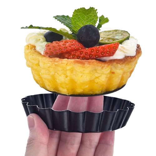 DATANYA 12Pack Mini Tart Pans Removable Botttom 3 Inch Tart Pan, Round Nonstick Carbon Steel Fluted Quiche Pie Tart Pan for Baking Pies, Quiches, Tartlets, Tart Shells, Cupcakes, Desserts - size: 3.15-inch X 0.8-inch
