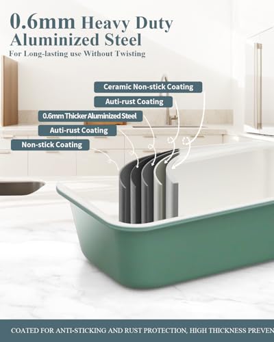 Ceramic Nonstick Baking Pans Set, Non Toxic 30 PCS Stackable Bakeware Sets, 550°F Oven Safe Baking Sheet & Pans, Warp-Free, Dishwasher Safe, PTFE/PFOA/PFOS-Free (Green) - color: Green, size: 30 PCS