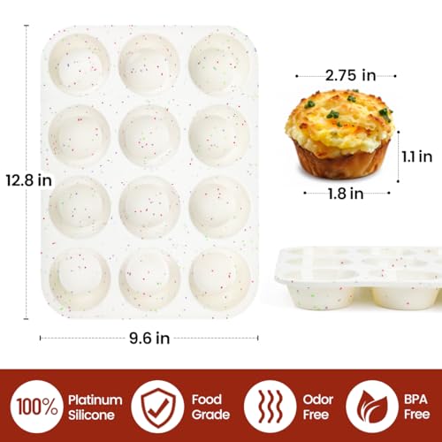 CAKETIME Silicone Muffin Pan, Cupcake Pan 12 Cups Regular Size Muffin Tin Non Stick Muffin Pan for Baking Banana Muffin, Cupcake, Egg Muffin 2 Pack Confetti - size: 2pcs:Regular 12-Cup