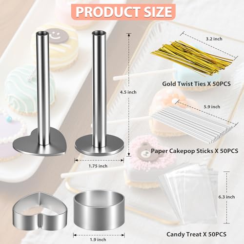 Beesini Cake Pop Mold Kit, 2 Pack Cake Pop Cutter and Pusher with 50pcs Cake Pop Sticks, 50pcs Cake Pop Bags, 50pcs Twist Ties, Cake Pop Maker for Cakepops, Lollipop, Candies, Chocolates and Cookies
