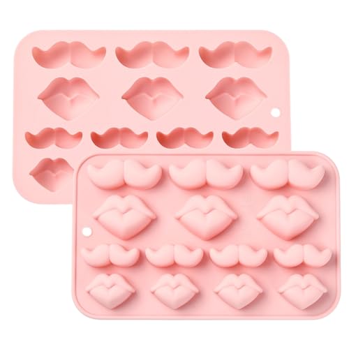 Airssory 2Pcs Silicone Beard and Lip Mold Pink 18.7x11.8x1.8cm for DIY Lip Shaping Candy Chocolate Cookies - color: Beard and Lip Molds