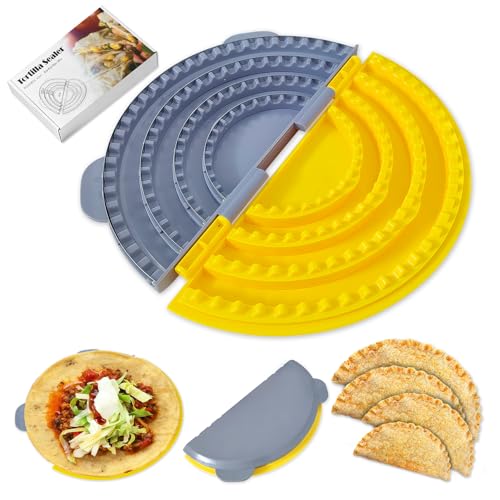 4-in-1 Tortilla Sealer Crimper Press – Adjustable 4"-6"-8"-10" Tortilla & Taco/Burrito Maker Tool with Metal Edge | Easy to Clean, BPA-Free, Durable & Fun for Family Cooking (Gray & Yellow) - color: Gray & Yellow