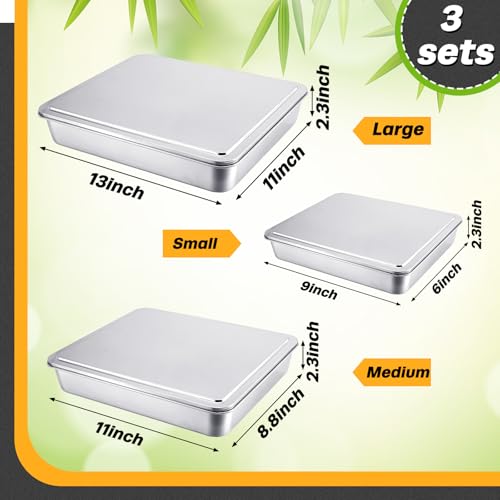 Tioncy 3 Sets Baking Stainless Steel Pan with Lid, 13/11/ 9 Inch - size: 13/11/ 9 Inch