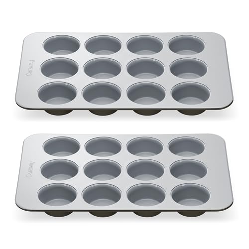 Caraway Non-Stick Ceramic-Coated 12-Cup Muffin Pan Duo - color: Black, size: 2x Muffin Pan (12 Cup)
