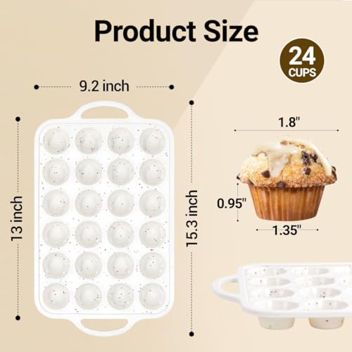 FUNBAKY Silicone Mini Muffin Pan, Metal Reinforced Frame 24 Cups Nonstick Mini Cupcake Pans with Handles Easy to Move for Baking Muffin, Cupcake, Egg Bites Oven Safe, Silicone Molds 2 Pack Confetti - size: Mini 24-Cup: 2pcs