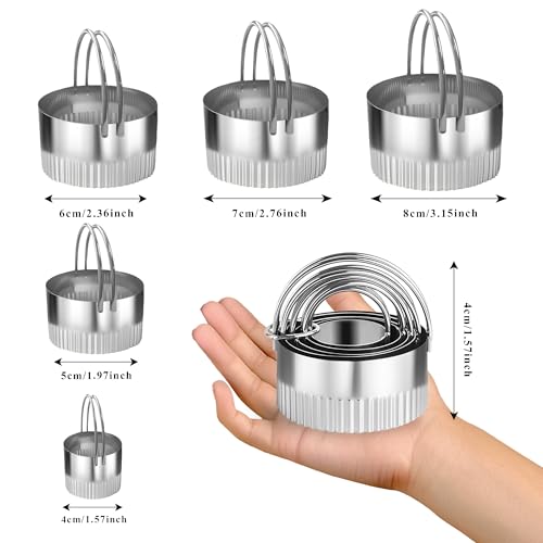 5 Pcs Round Biscuit Cutter Set with Handle - size: Round