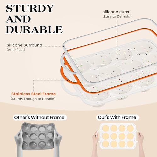6 Cup Jumbo Muffin Pan for Baking with Metal Frame Nonstick - color: Cream, size: 6-Cup Jumbo