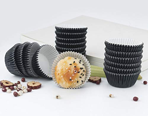 Gifbera Mini Black Foil Cupcake Liners Wrappers Metallic Baking Cups for Baby Shower Holiday Party, 300-Count - color: Black