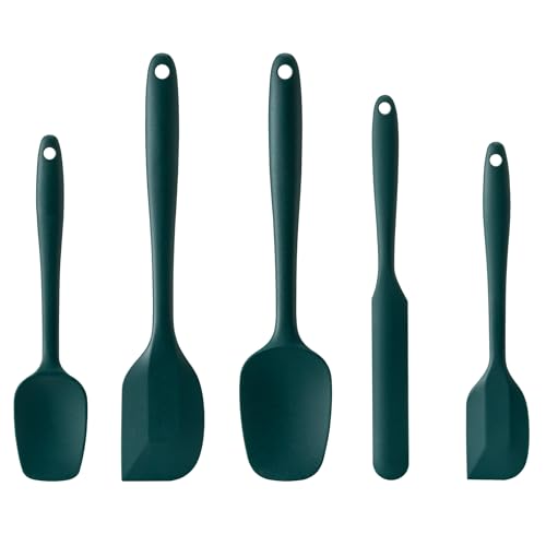 Silicone Spatula Set,5 Piece Food Grade Rubber Spatulas,Dark Green - color: Dark Green