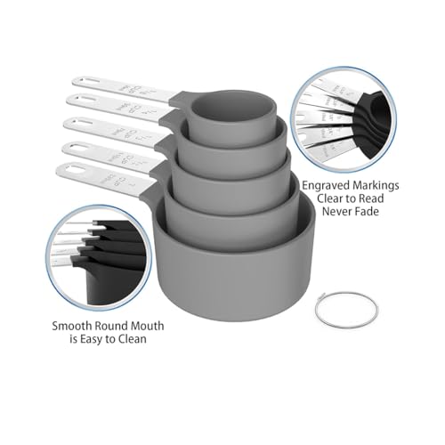 10Pcs Measuring Cups & Spoons Set, Stackable Cups and Spoons, Nesting Measure Cups with Stainless Steel Handle, Kitchen Gadgets for Cooking & Baking (Gray) - color: Gray
