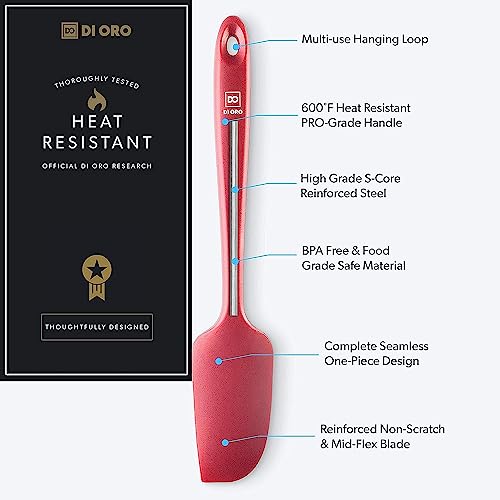 DI ORO Mini Silicone Spatula - Small Jar Scraper, 600F Heat Resistant, Red - color: Red